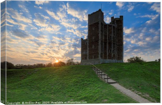 Setting sun at Orford Castle Canvas Print by Andrew Ray