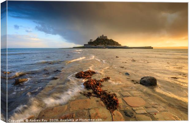 Evening light on the causeway (St Michael's Mount) Canvas Print by Andrew Ray