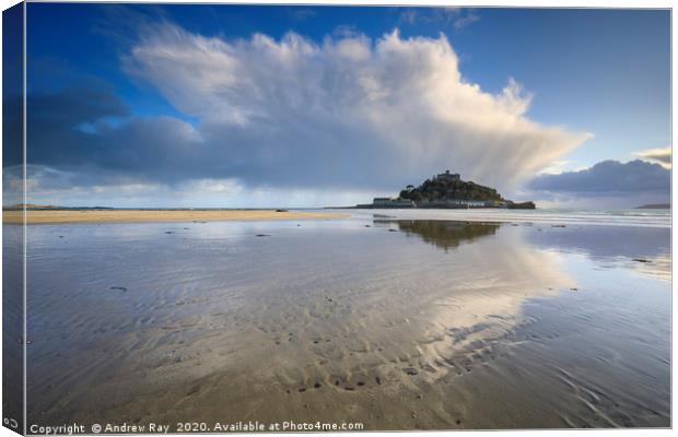Storm cloud reflections (St Michael's Mount) Canvas Print by Andrew Ray