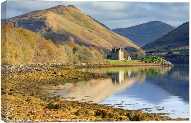 Mountains behind Dunderave Castle Canvas Print by Andrew Ray