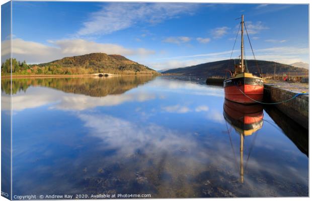 Inveraray Harbour reflections Canvas Print by Andrew Ray