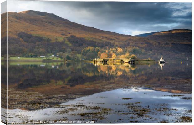 Autumn reflections (Loch Linnhe) Canvas Print by Andrew Ray