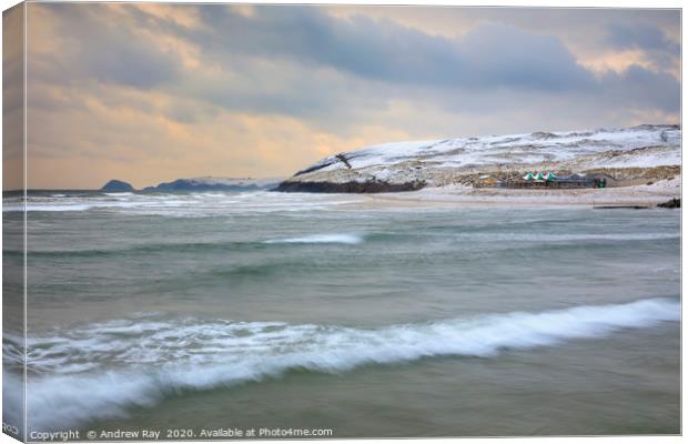 Snowy evening (Perranporth) Canvas Print by Andrew Ray