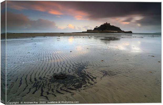 Sand ripples and reflections (St Michael's Mount) Canvas Print by Andrew Ray