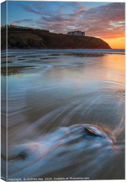 Rocks at sunset (Poldhu Cove) Canvas Print by Andrew Ray