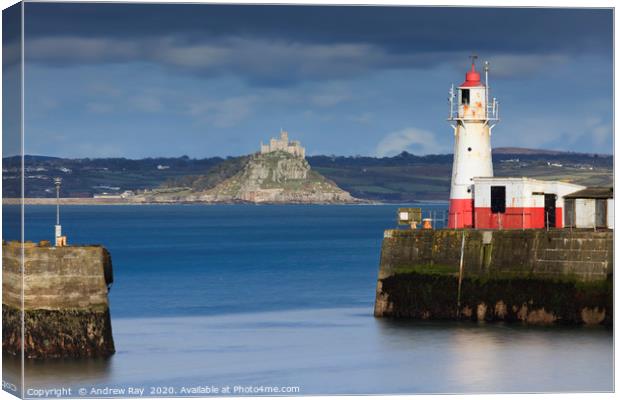 St Michaels Mount from Newlyn Harbour. Canvas Print by Andrew Ray