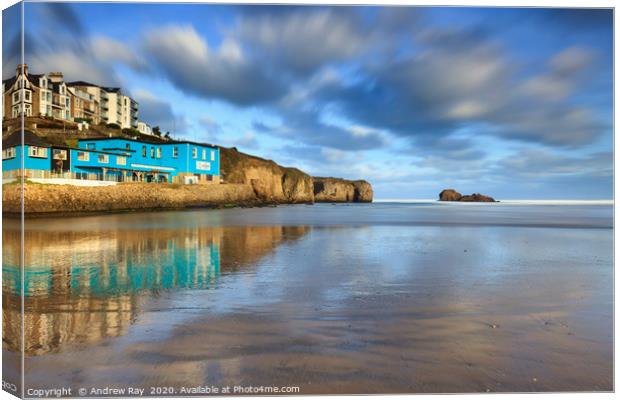 Morning reflections (Perranporth) Canvas Print by Andrew Ray