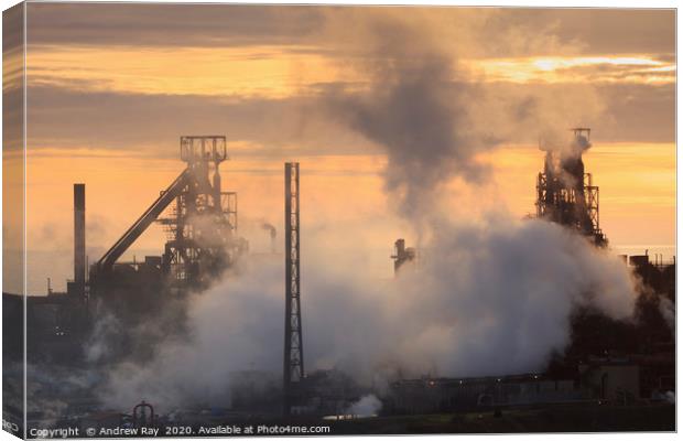 Setting sun at Port Talbot Canvas Print by Andrew Ray