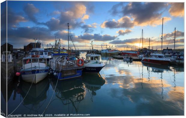 Reflections of sunset (Padstow) Canvas Print by Andrew Ray