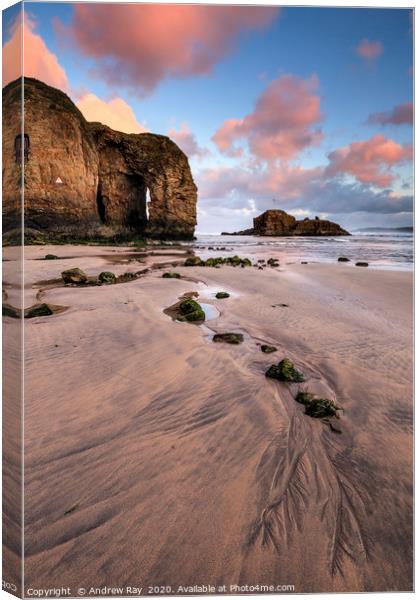 Sunrise at Perranporth Arch Canvas Print by Andrew Ray