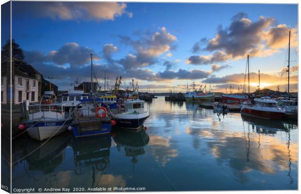 Sunrise Reflections at Padstow Canvas Print by Andrew Ray