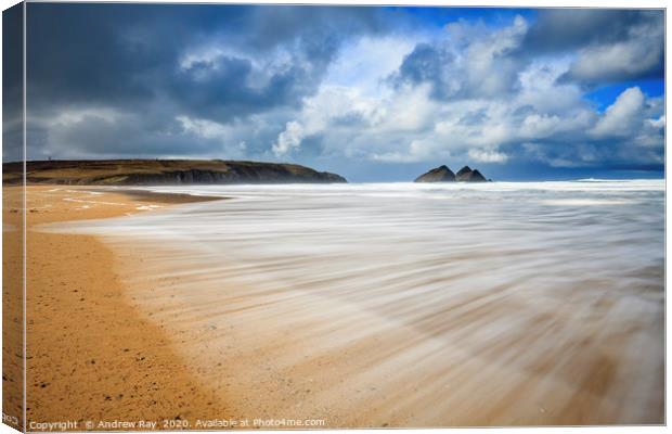 Incoming Wave (Holywell Bay) Canvas Print by Andrew Ray