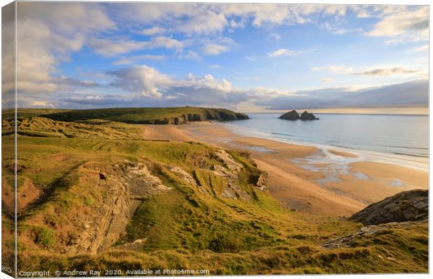 Evening light (Holywell Bay) Canvas Print by Andrew Ray