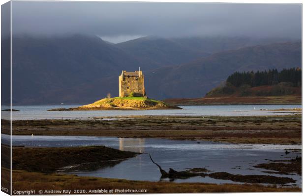 Sunlight on Castle Stalker Canvas Print by Andrew Ray