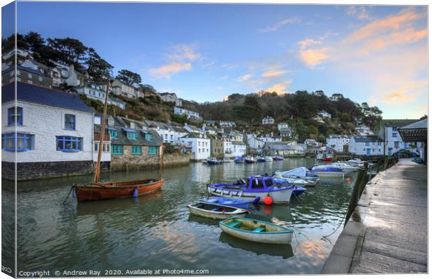 Inner harbour at sunrise (Polperro) Canvas Print by Andrew Ray