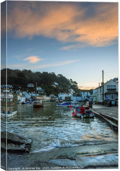 Sunrise at high tide (Polperro) Canvas Print by Andrew Ray