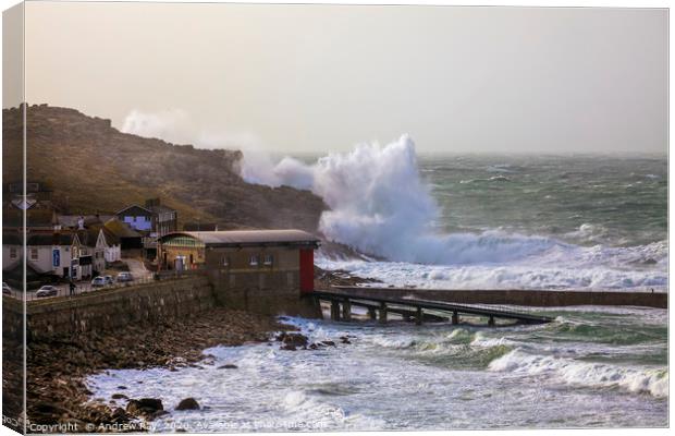 Waves over Sennen Cove Canvas Print by Andrew Ray