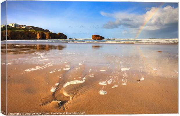 Rainbow at Perranporth Canvas Print by Andrew Ray
