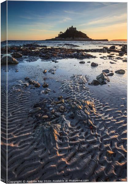 Sand patterns at St Michael's Mount  Canvas Print by Andrew Ray