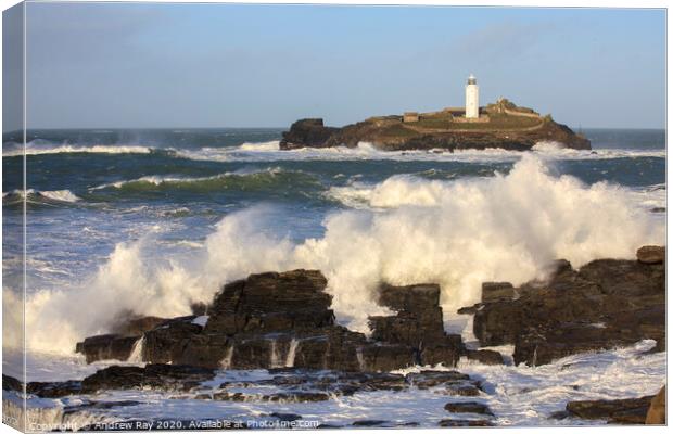 Stormy sea at Godrevy Canvas Print by Andrew Ray