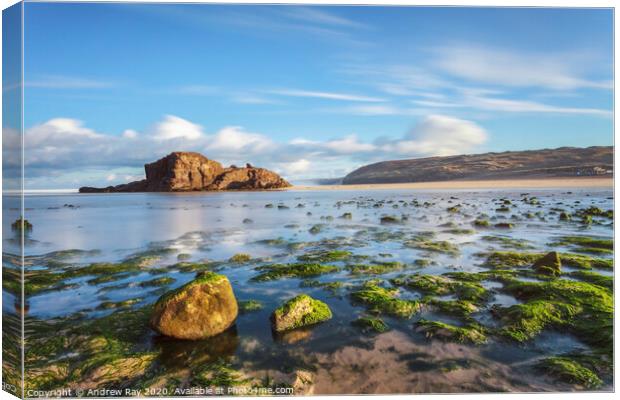 Rocky shore at Perranporth Canvas Print by Andrew Ray