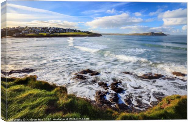 High tide at Polzeath Canvas Print by Andrew Ray