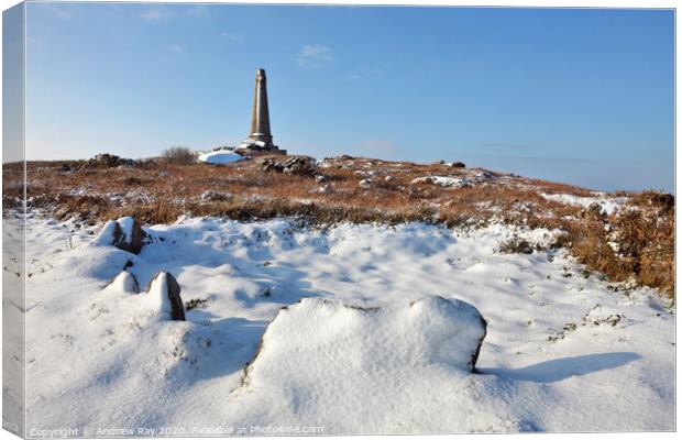 Snow on Carn Brea Canvas Print by Andrew Ray