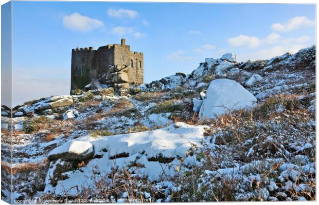 Carn Brea Castle in the snow Canvas Print by Andrew Ray