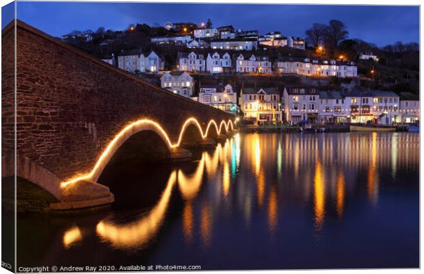 Looe Bridge at twilight Canvas Print by Andrew Ray