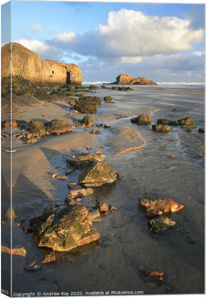  Perranporth Rocks Canvas Print by Andrew Ray