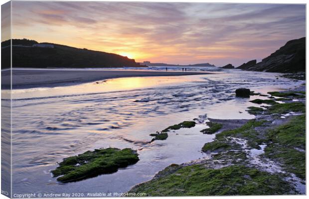 Porth Beach at Sunset Canvas Print by Andrew Ray