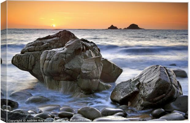 Setting sun (Porth Nanven) Canvas Print by Andrew Ray