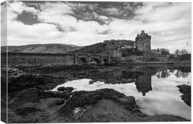 Eilean Donan Castle, Scotland monochrome Canvas Print by Howard Kennedy