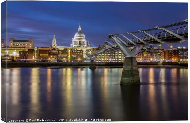 St Paul's Cathedral and Millennium Bridge at Dusk Canvas Print by Paul Piciu-Horvat