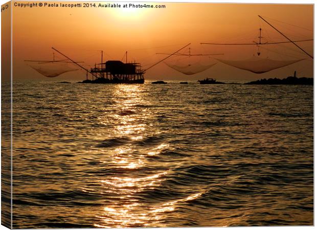 Fishing nets at Arno river mouth, Pisa, Italy Canvas Print by Paola Iacopetti