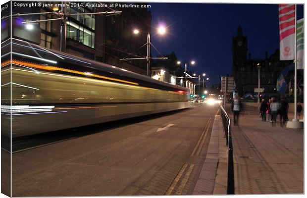  Tram in Edinburgh Canvas Print by Jane Emery