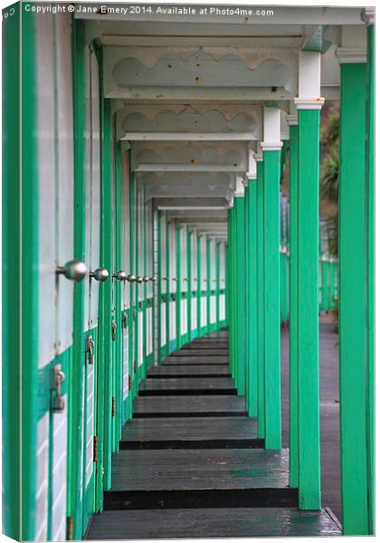  Wooden Huts at Langland Bay Canvas Print by Jane Emery