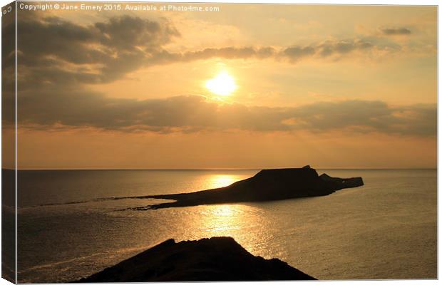 End of the Day over Worms Head Canvas Print by Jane Emery