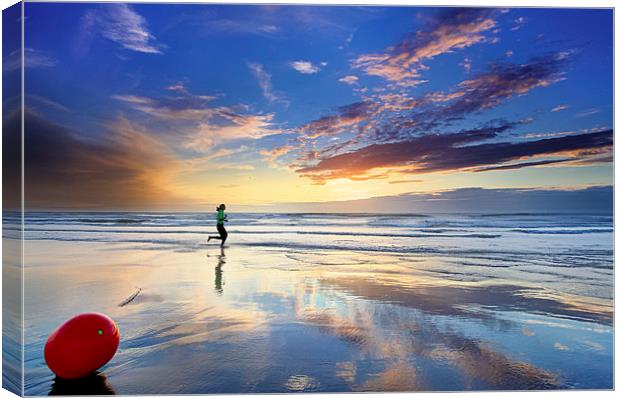 Jogging At Sunset Canvas Print by Reza Sina