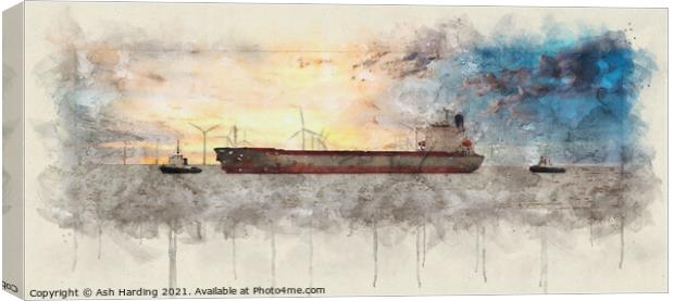 Tugboats and Tanker Digi Art  Canvas Print by Ash Harding