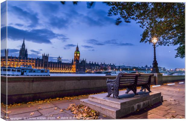 Houses of parliament at dusk Canvas Print by Louise Wilden