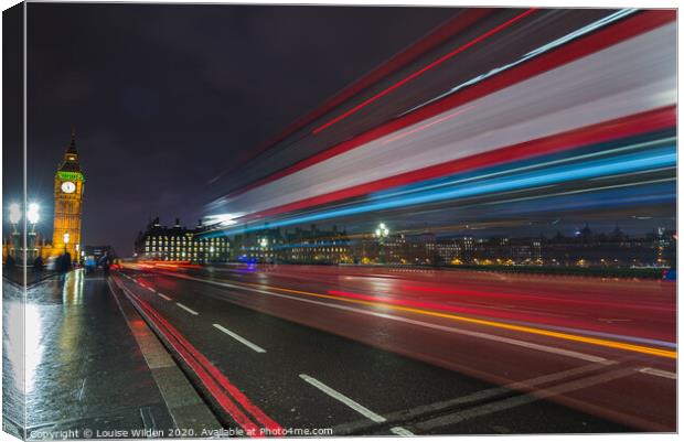 London Bus lights at night Canvas Print by Louise Wilden