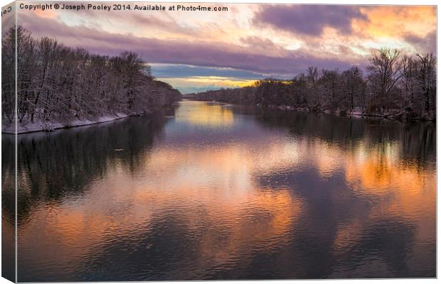  Snowy Isar sunset Canvas Print by Joseph Pooley