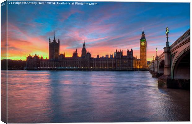  Westminster Sundown Canvas Print by Antony Burch