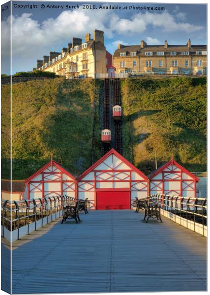 Saltburn on sea pier and lift Canvas Print by Antony Burch