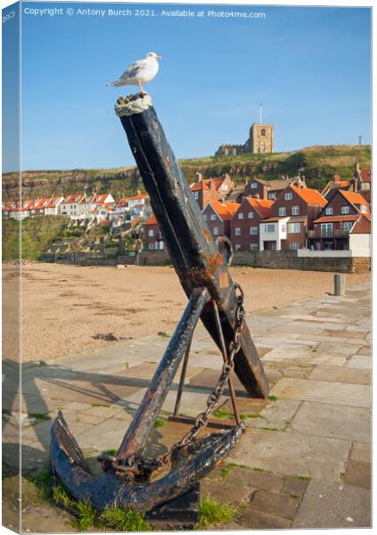 Whitby anchor and church Canvas Print by Antony Burch