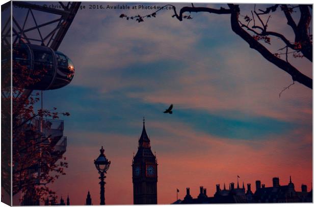 sun setting  over  Big Ben and London Eye   Canvas Print by Heaven's Gift xxx68