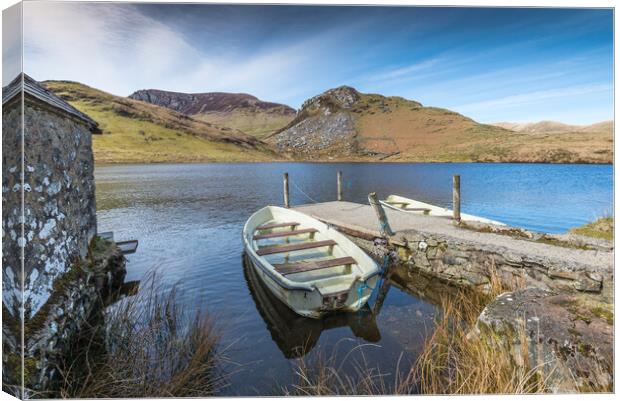 Boats on Llyn y Dywarchen Canvas Print by Jonathon barnett