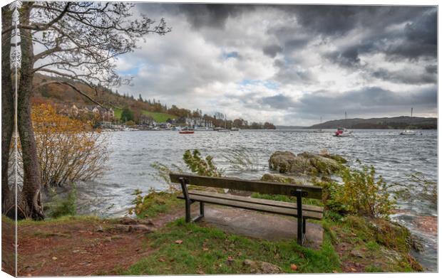 Park bench in Ambleside Canvas Print by Jonathon barnett