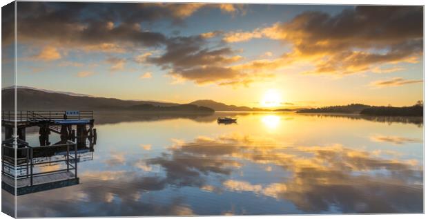 Loch Lomond sunrise at Luss Pier Canvas Print by Jonathon barnett